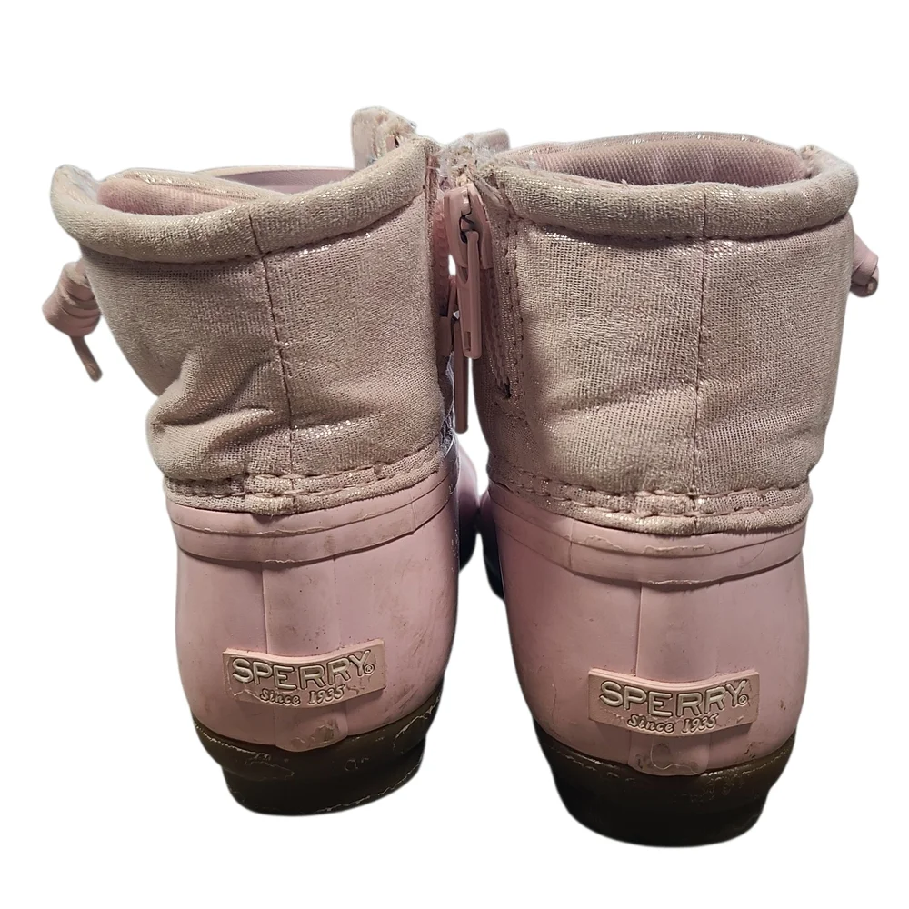 Sperry Kids Pink Glitter Duck Boots Size 8 Waterproof Rain Shoes